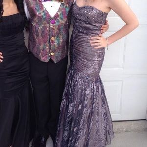 Metallic gunmetal prom dress